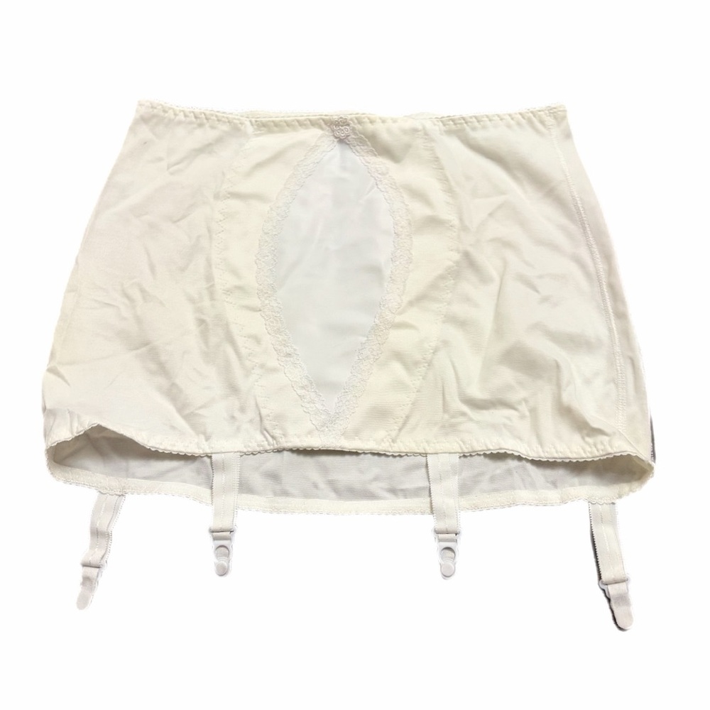 60s/70s European Vintage Damart Lace Trim Shapewear Garter Belt (Ivory) Size S/M